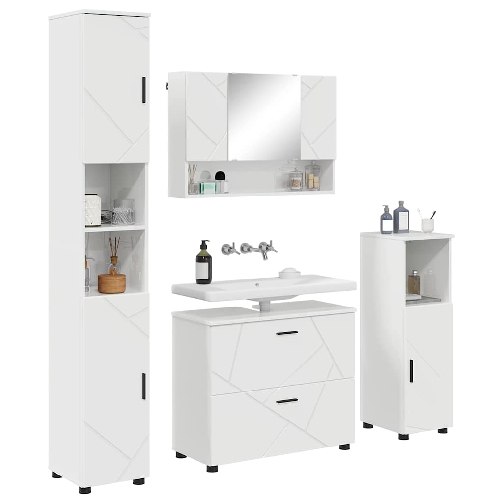 Badezimmermöbel-Set 4 pcs Hochglanz Weiß Sperrholz und Metall