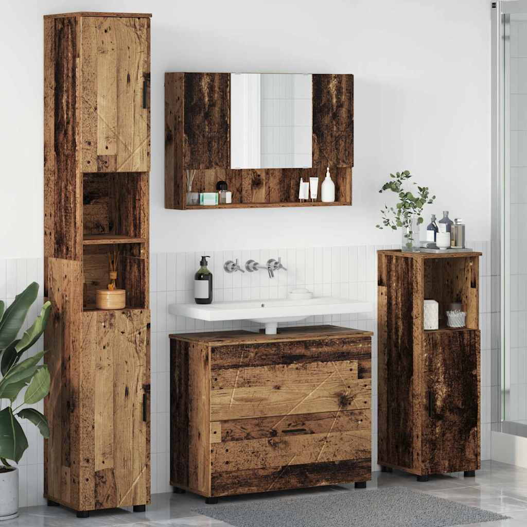 Badezimmermöbel-Set mit Tür 4 pcs Altholz Sperrholz und Metall