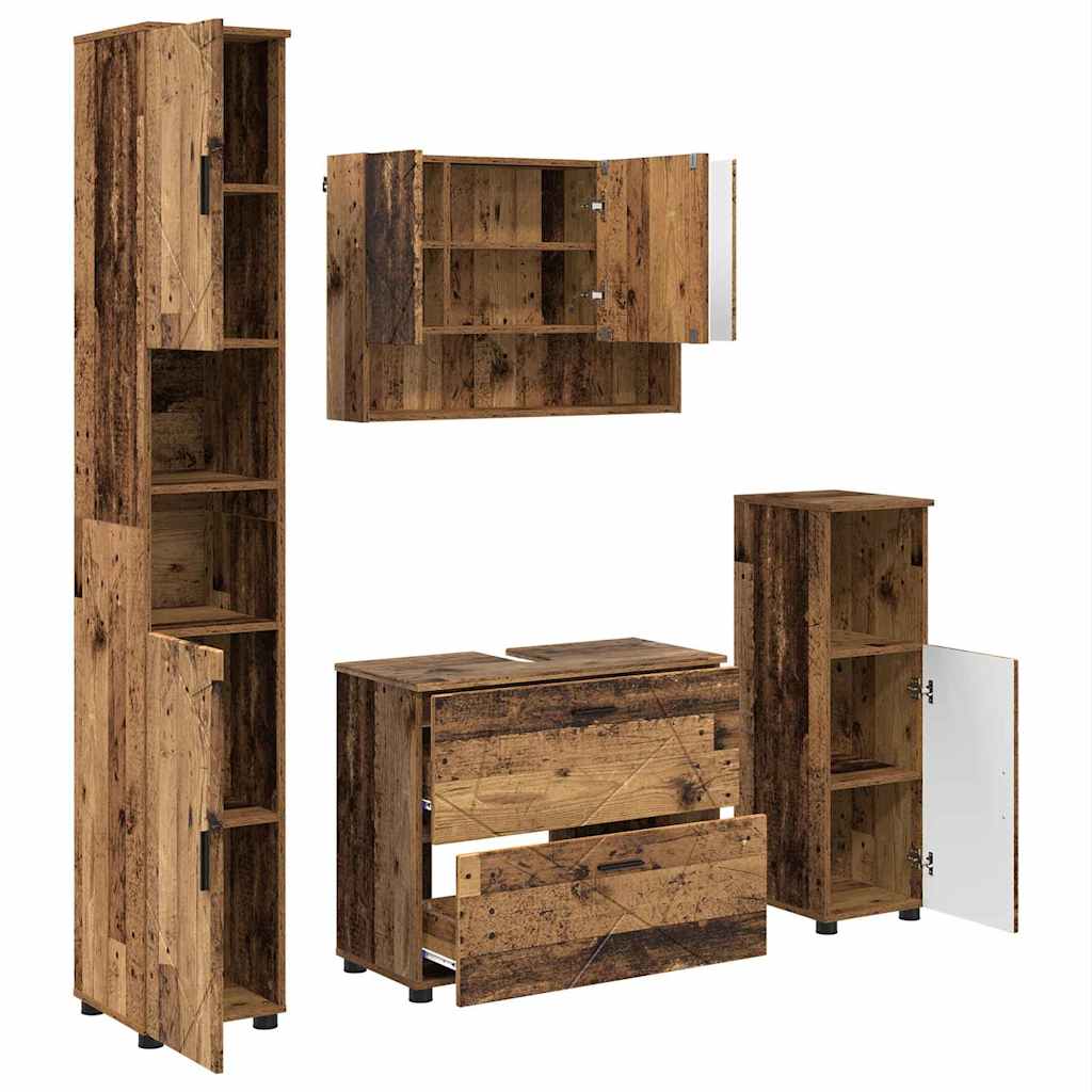 Badezimmermöbel-Set mit Tür 4 pcs Altholz Sperrholz und Metall