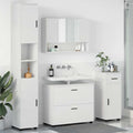 Badezimmermöbel-Set mit Regal 4 pcs Weiß Sperrholz und Metall