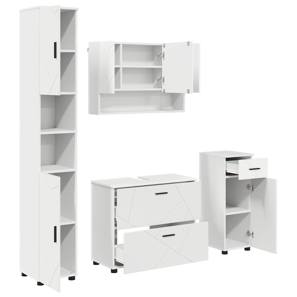 Badezimmermöbel-Set mit Regal 4 pcs Weiß Sperrholz und Metall