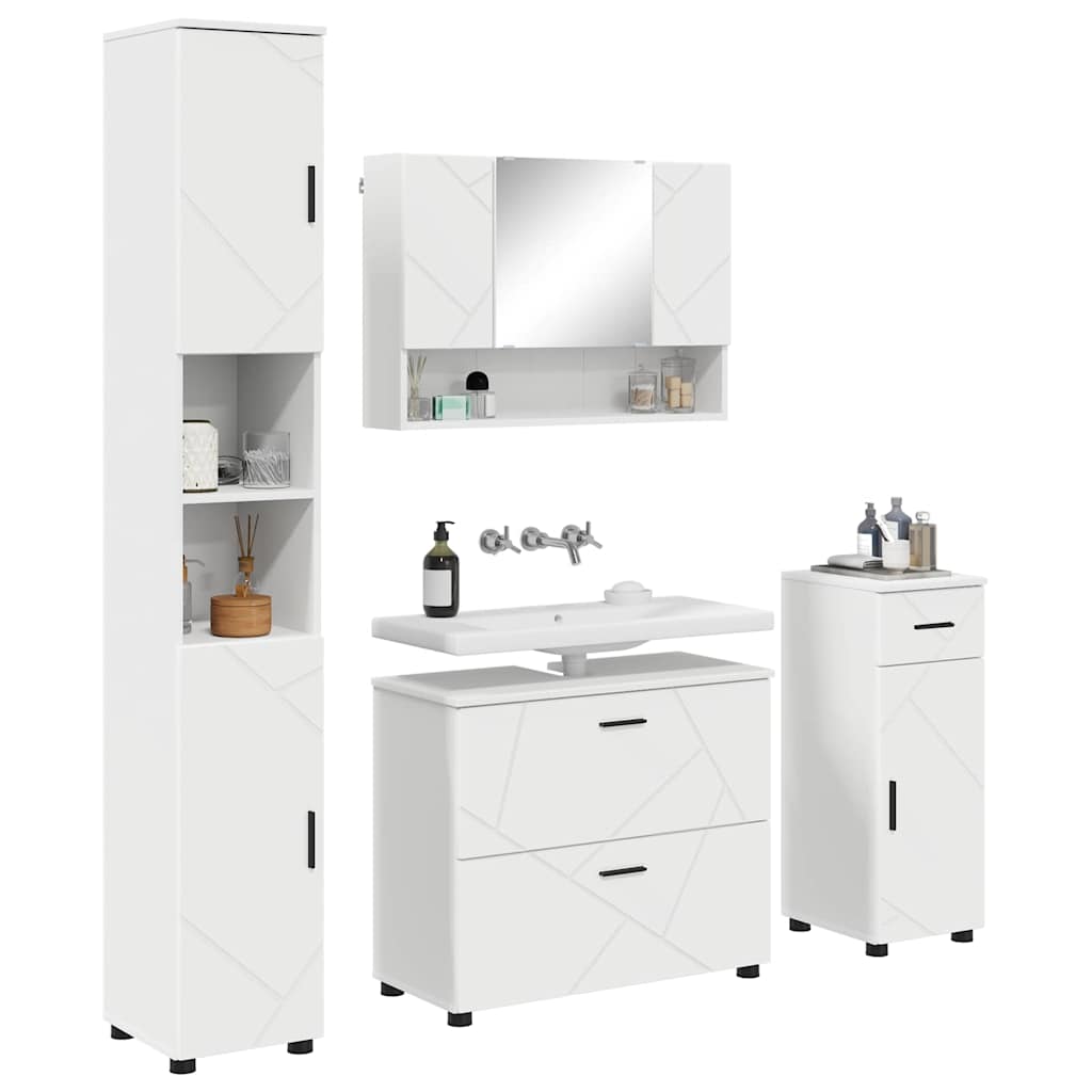 Badezimmermöbel-Set mit Regal 4 pcs Weiß Sperrholz und Metall