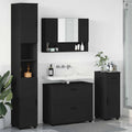 Badezimmermöbel-Set mit Tür 4 pcs Schwarz Sperrholz und Metall