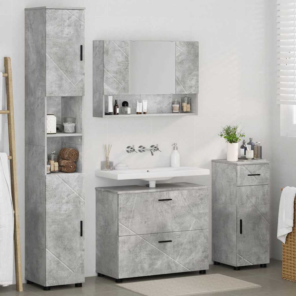 Badezimmermöbel-Set 4 pcs Beton Grau Sperrholz und Metall