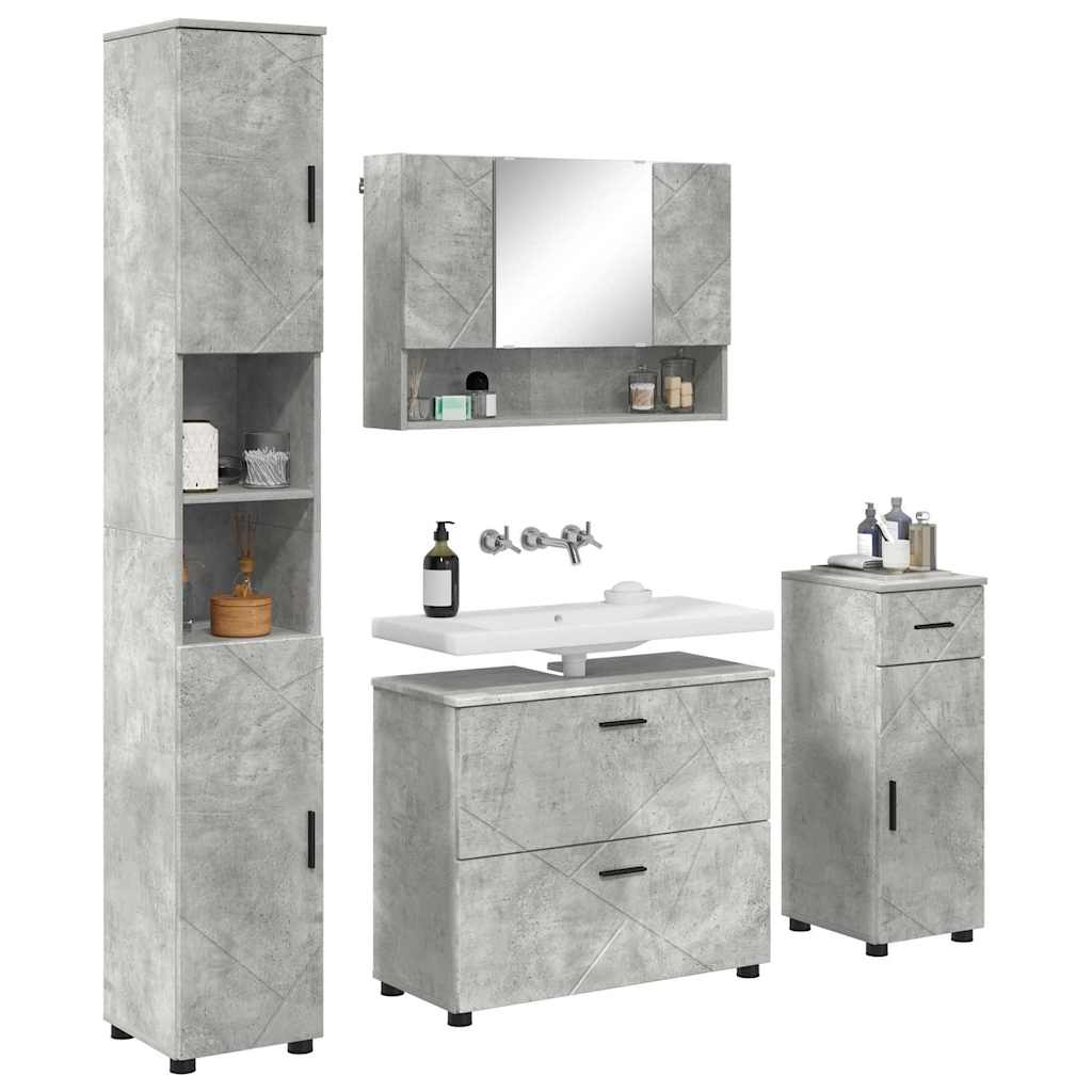 Badezimmermöbel-Set 4 pcs Beton Grau Sperrholz und Metall