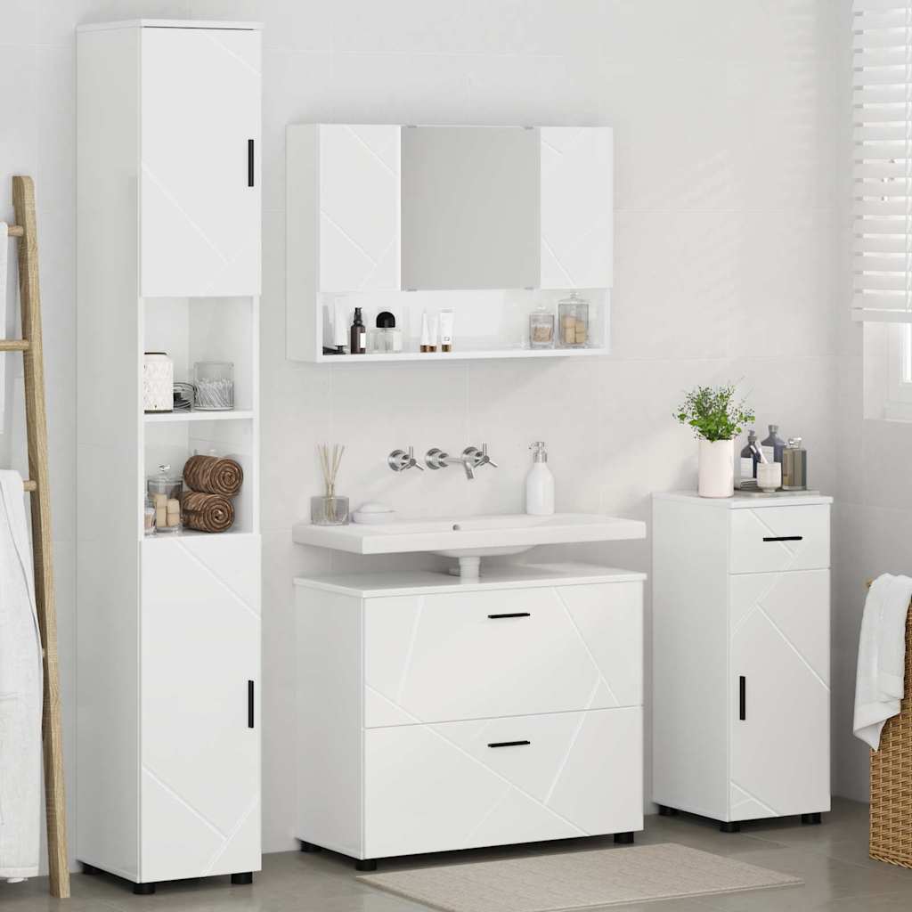 Badezimmermöbel-Set 4 pcs Hochglanz Weiß Sperrholz und Metall