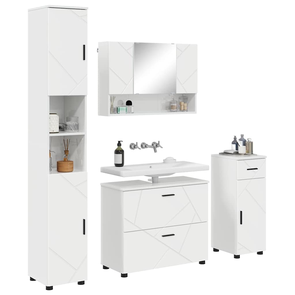 Badezimmermöbel-Set 4 pcs Hochglanz Weiß Sperrholz und Metall