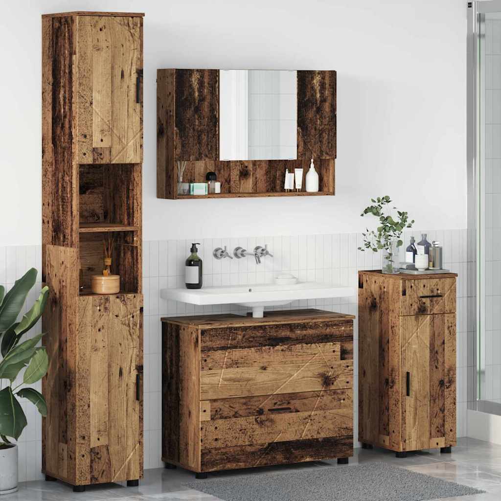 Badezimmermöbel-Set mit Tür 4 pcs Altholz Sperrholz und Metall