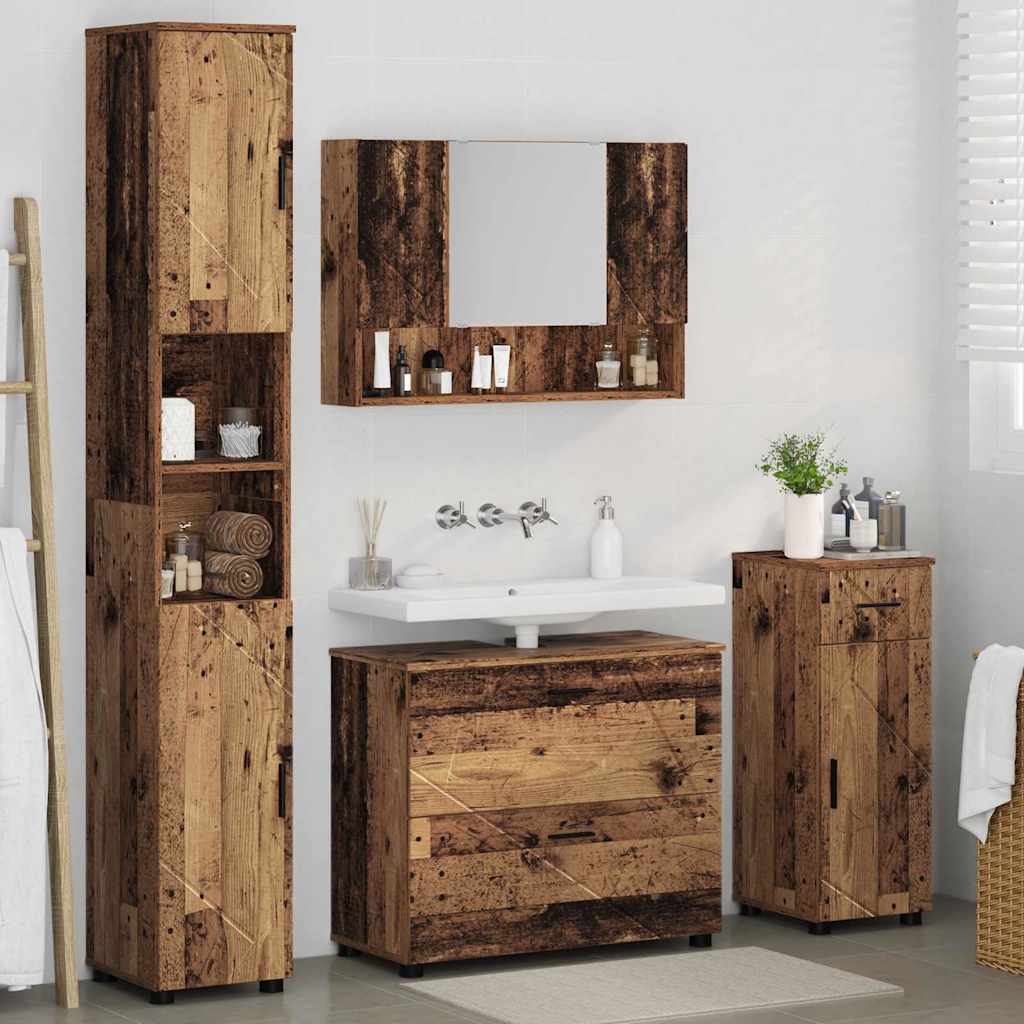 Badezimmermöbel-Set mit Tür 4 pcs Altholz Sperrholz und Metall