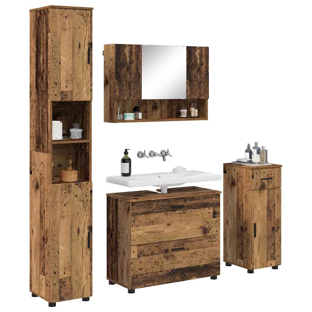 Badezimmermöbel-Set mit Tür 4 pcs Altholz Sperrholz und Metall