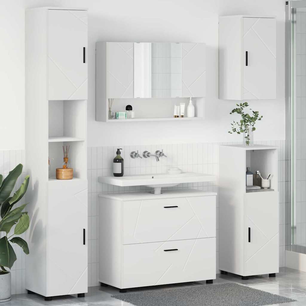 Badezimmermöbel-Set mit Regal 5 pcs Weiß Sperrholz und Metall