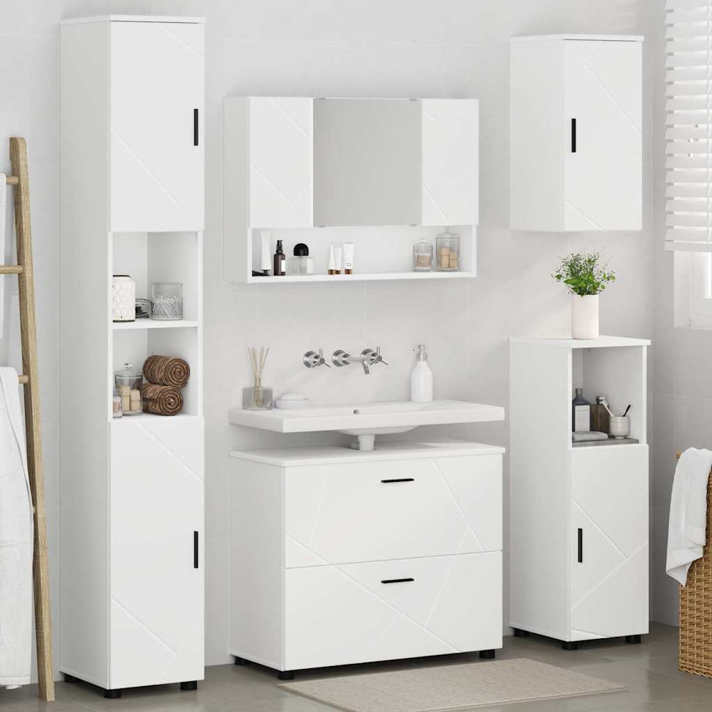 Badezimmermöbel-Set mit Regal 5 pcs Weiß Sperrholz und Metall