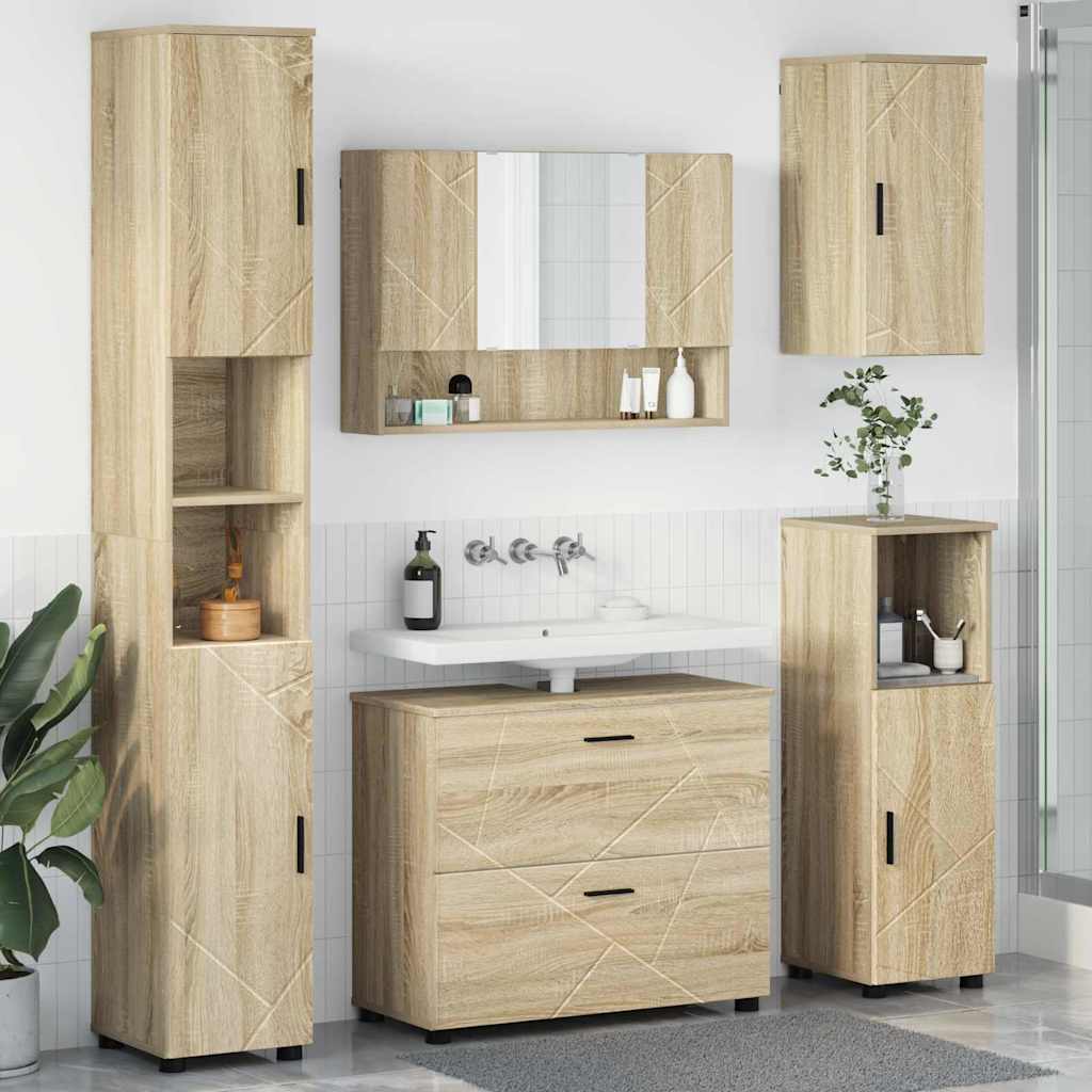 Badezimmermöbel-Set 5 pcs Sonoma-Eiche Sperrholz und Metall