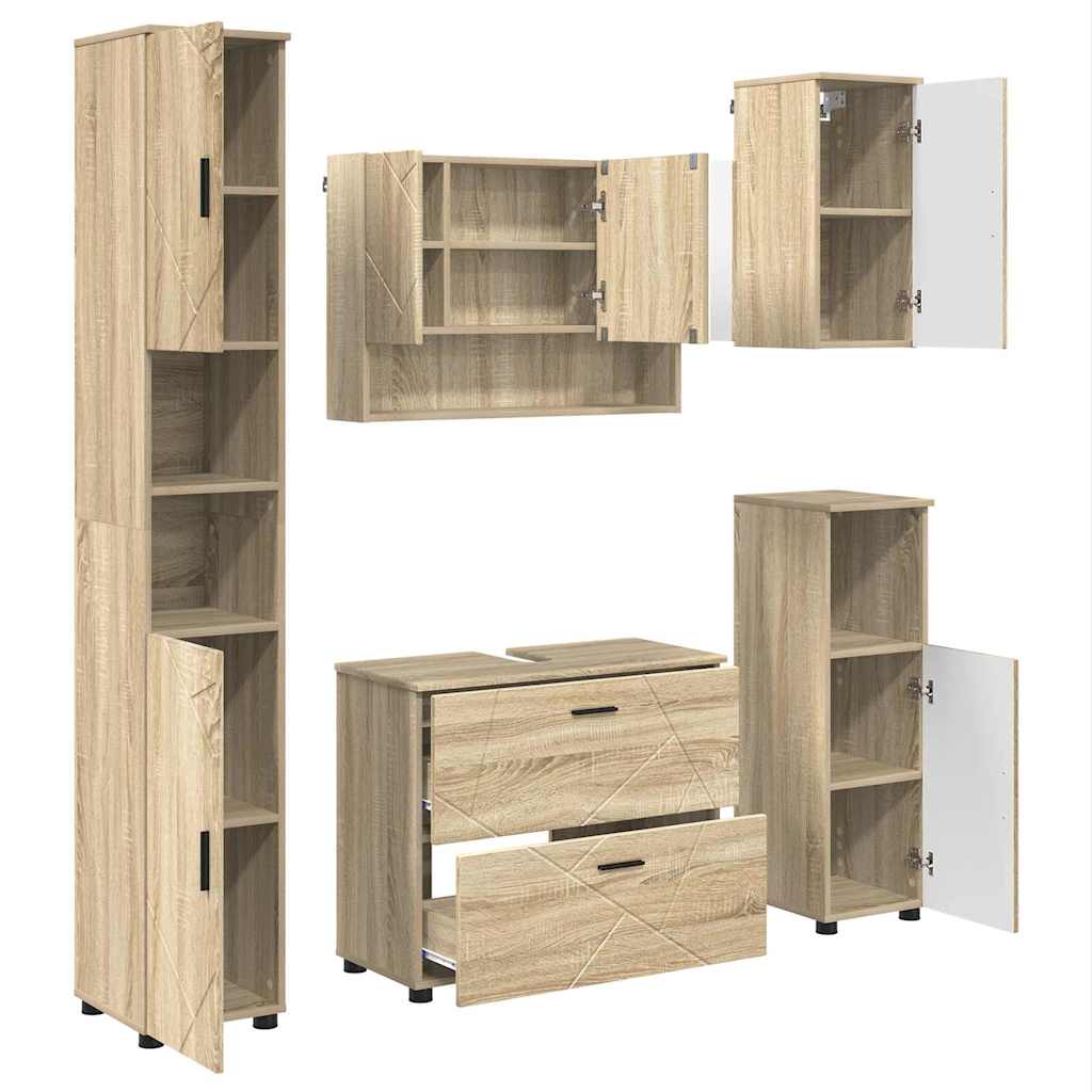 Badezimmermöbel-Set 5 pcs Sonoma-Eiche Sperrholz und Metall