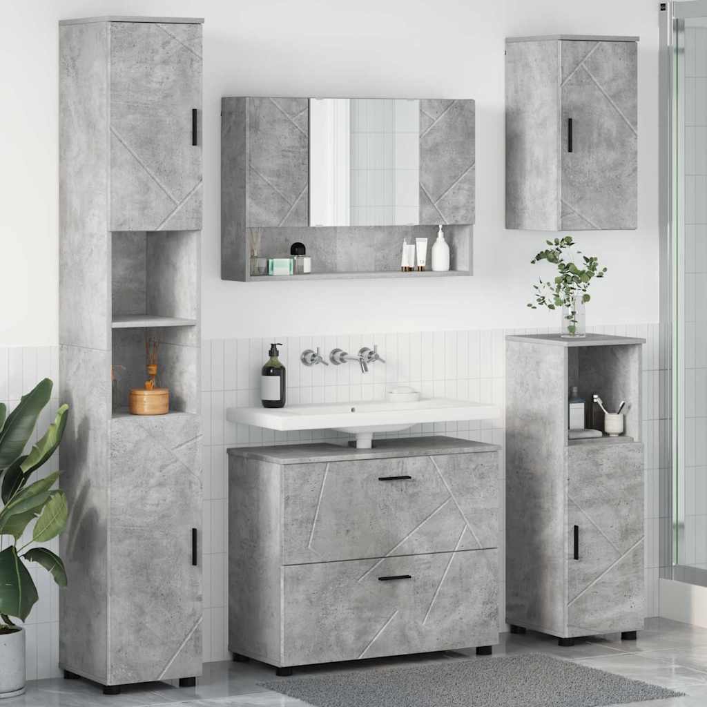 Badezimmermöbel-Set 5 pcs Beton Grau Sperrholz und Metall