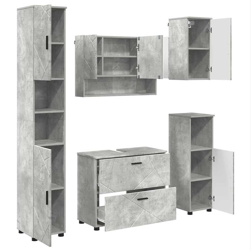 Badezimmermöbel-Set 5 pcs Beton Grau Sperrholz und Metall