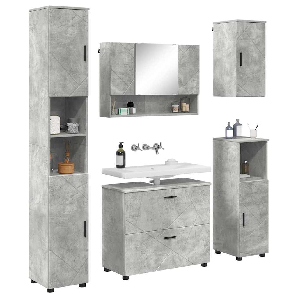 Badezimmermöbel-Set 5 pcs Beton Grau Sperrholz und Metall