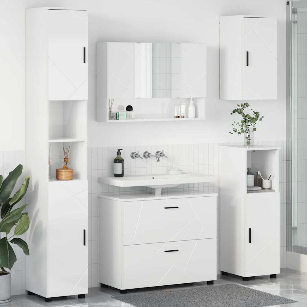 Badezimmermöbel-Set 5 pcs Hochglanz Weiß Sperrholz und Metall