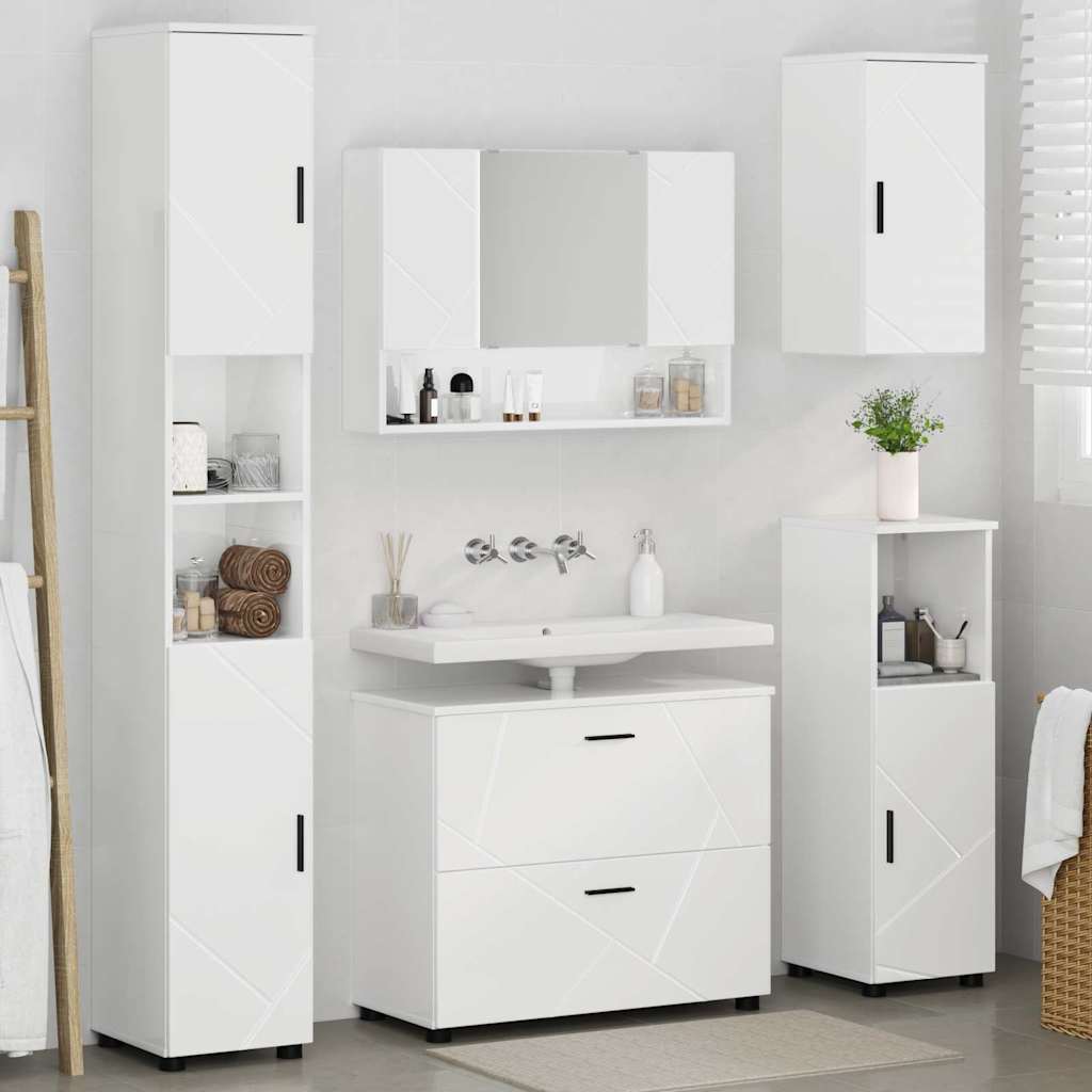 Badezimmermöbel-Set 5 pcs Hochglanz Weiß Sperrholz und Metall