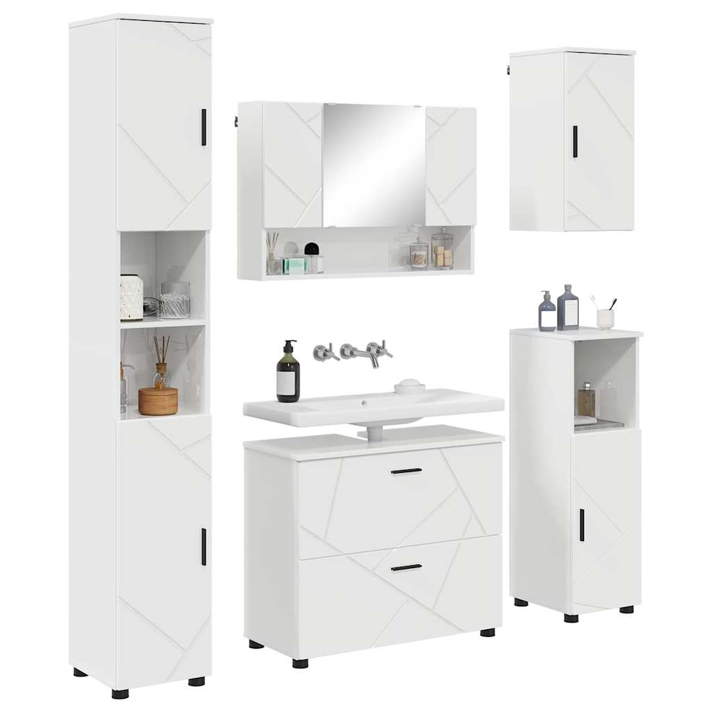 Badezimmermöbel-Set 5 pcs Hochglanz Weiß Sperrholz und Metall