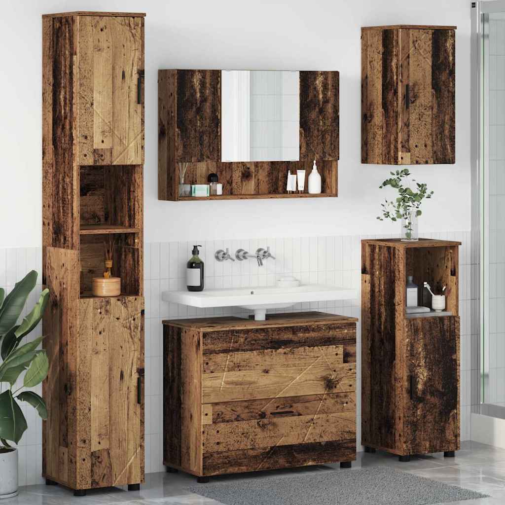 Badezimmermöbel-Set mit Tür 5 pcs Altholz Sperrholz und Metall
