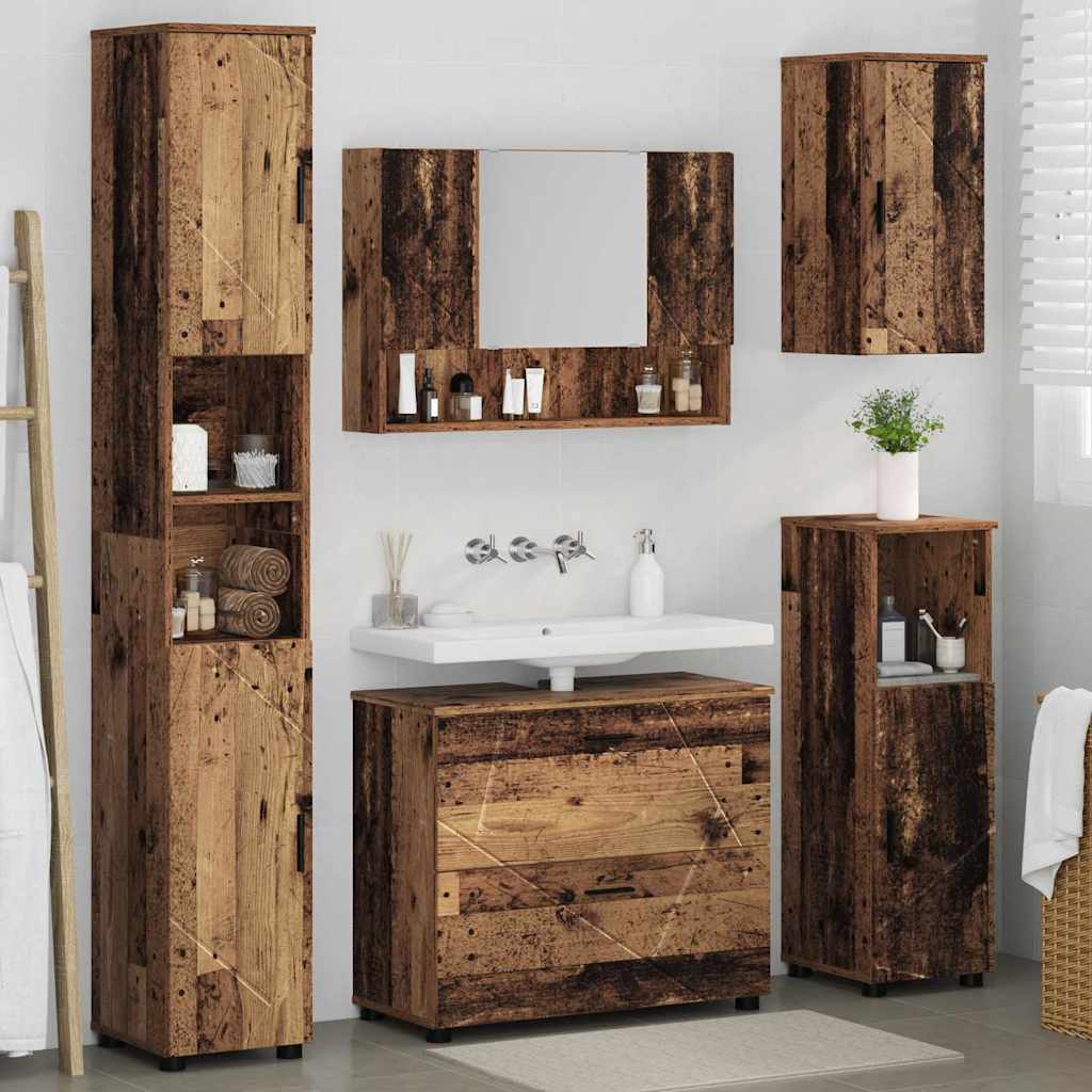 Badezimmermöbel-Set mit Tür 5 pcs Altholz Sperrholz und Metall