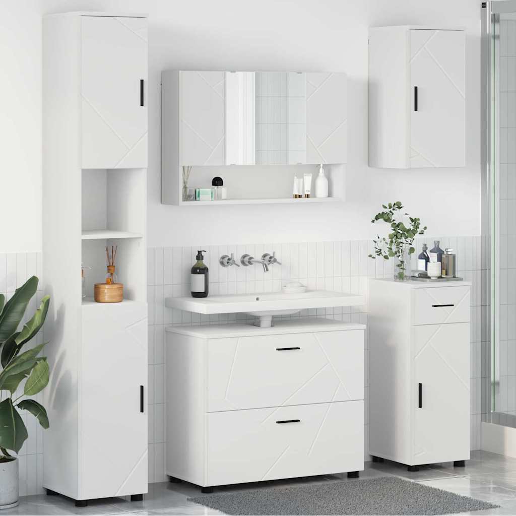 Badezimmermöbel-Set mit Regal 5 pcs Weiß Sperrholz und Metall
