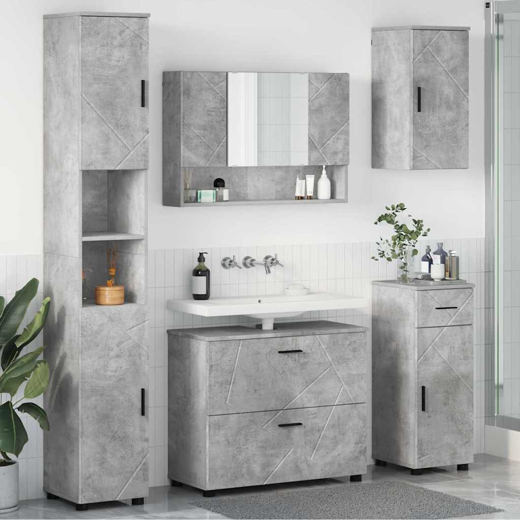 Badezimmermöbel-Set 5 pcs Beton Grau Sperrholz und Metall