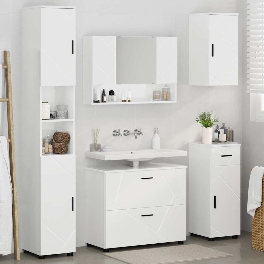 Badezimmermöbel-Set 5 pcs Hochglanz Weiß Sperrholz und Metall