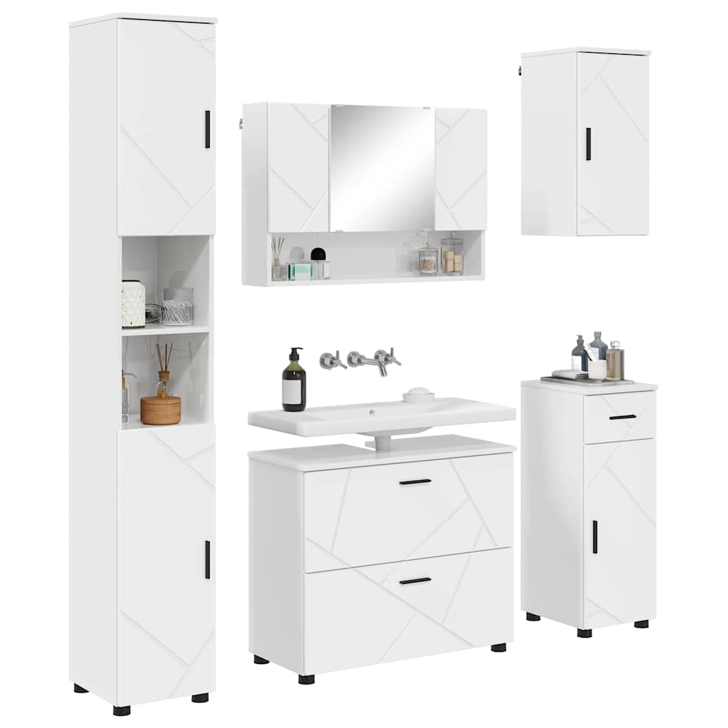 Badezimmermöbel-Set 5 pcs Hochglanz Weiß Sperrholz und Metall