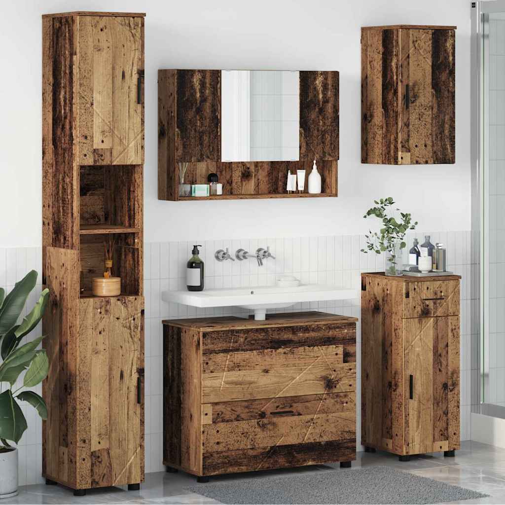 Badezimmermöbel-Set mit Tür 5 pcs Altholz Sperrholz und Metall
