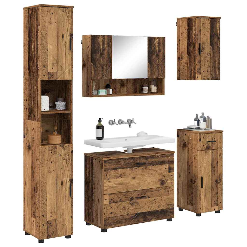 Badezimmermöbel-Set mit Tür 5 pcs Altholz Sperrholz und Metall
