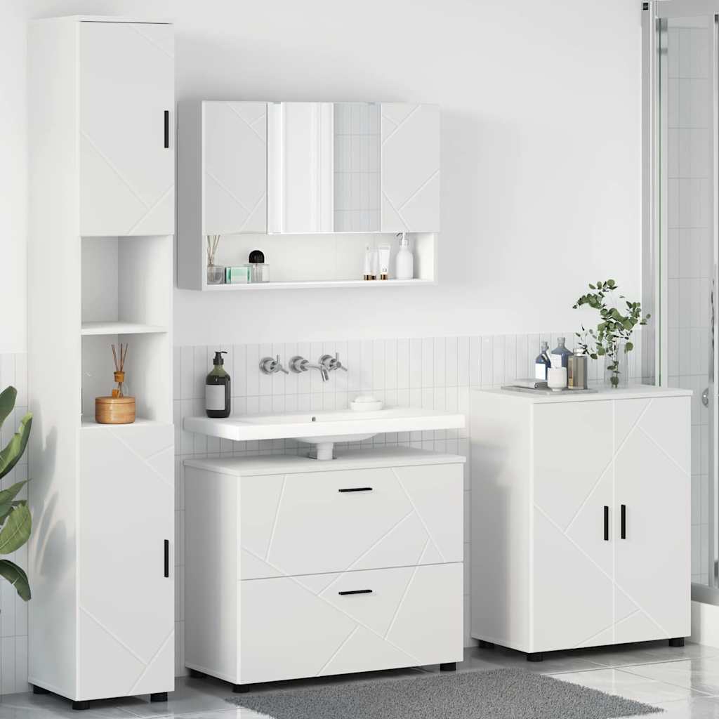 Badezimmermöbel-Set mit Regal 4 pcs Weiß Sperrholz und Metall
