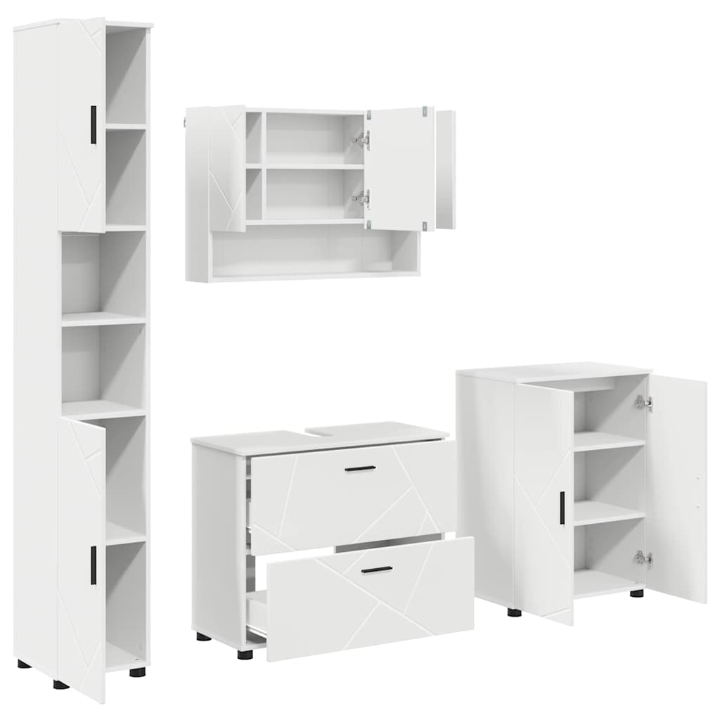Badezimmermöbel-Set mit Regal 4 pcs Weiß Sperrholz und Metall