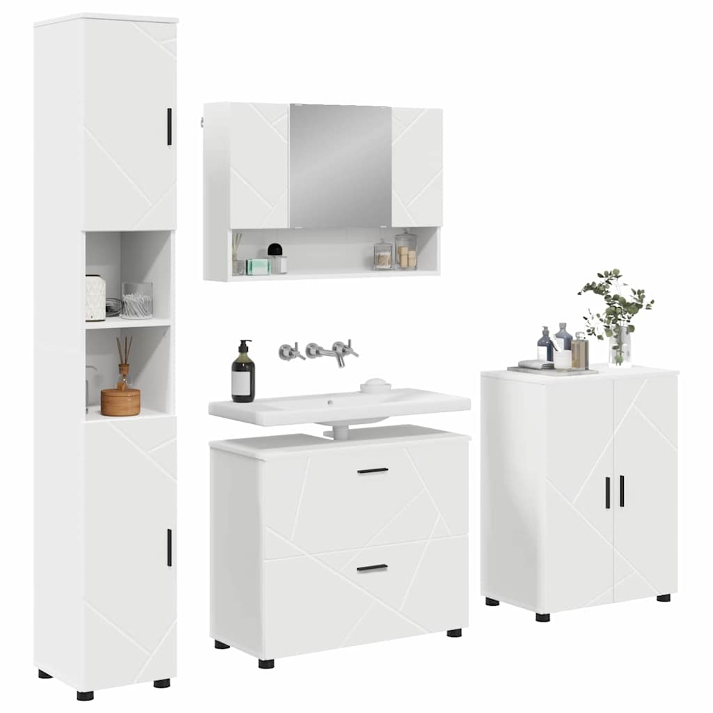 Badezimmermöbel-Set mit Regal 4 pcs Weiß Sperrholz und Metall