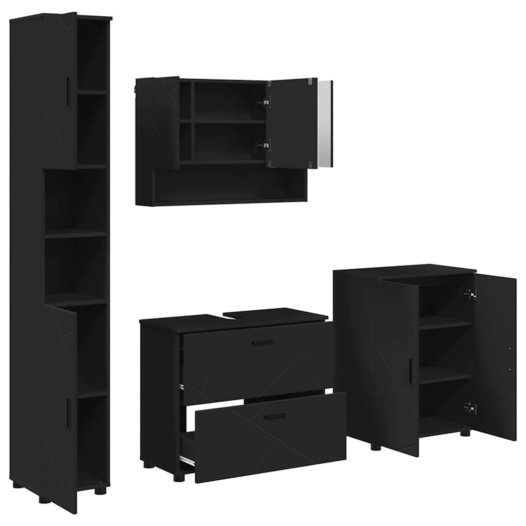 Badezimmermöbel-Set mit Tür 4 pcs Schwarz Sperrholz und Metall