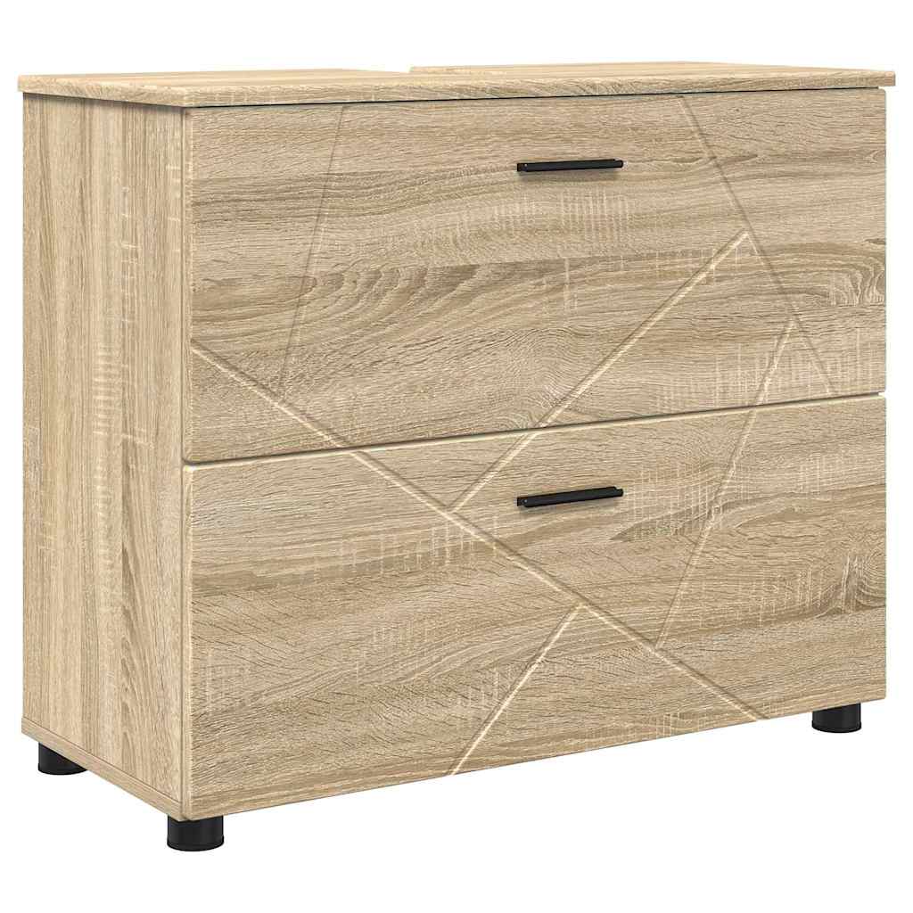 Badezimmermöbel-Set 4 pcs Sonoma-Eiche Sperrholz und Metall