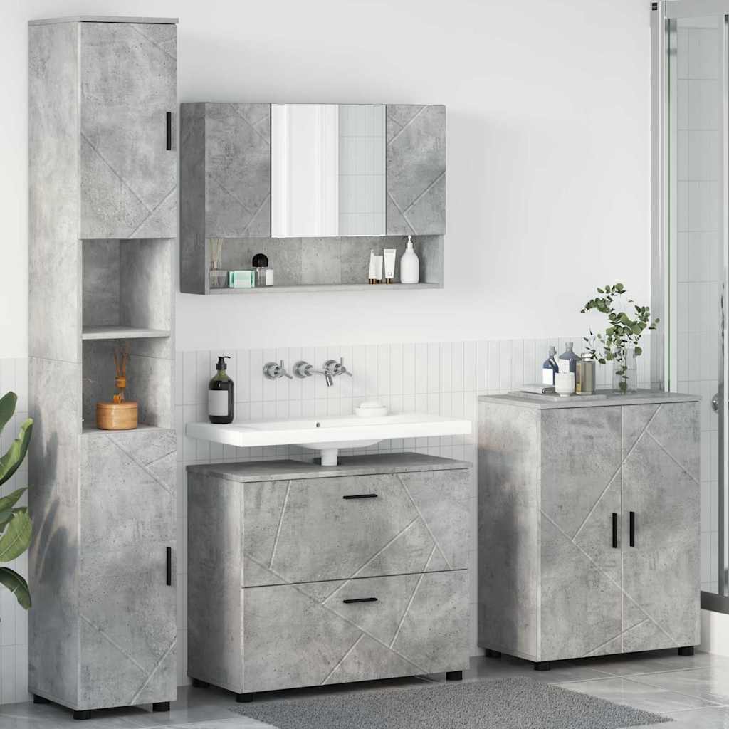 Badezimmermöbel-Set 4 pcs Beton Grau Sperrholz und Metall