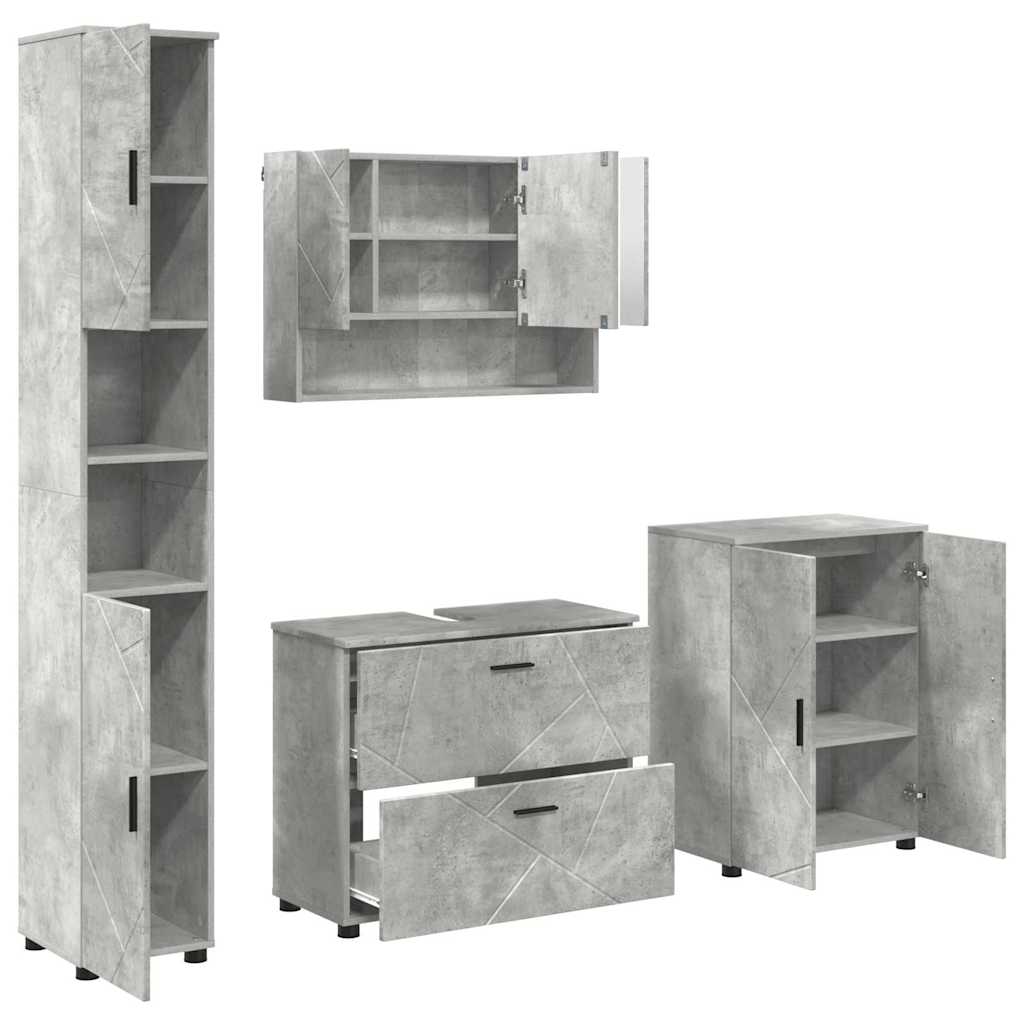 Badezimmermöbel-Set 4 pcs Beton Grau Sperrholz und Metall