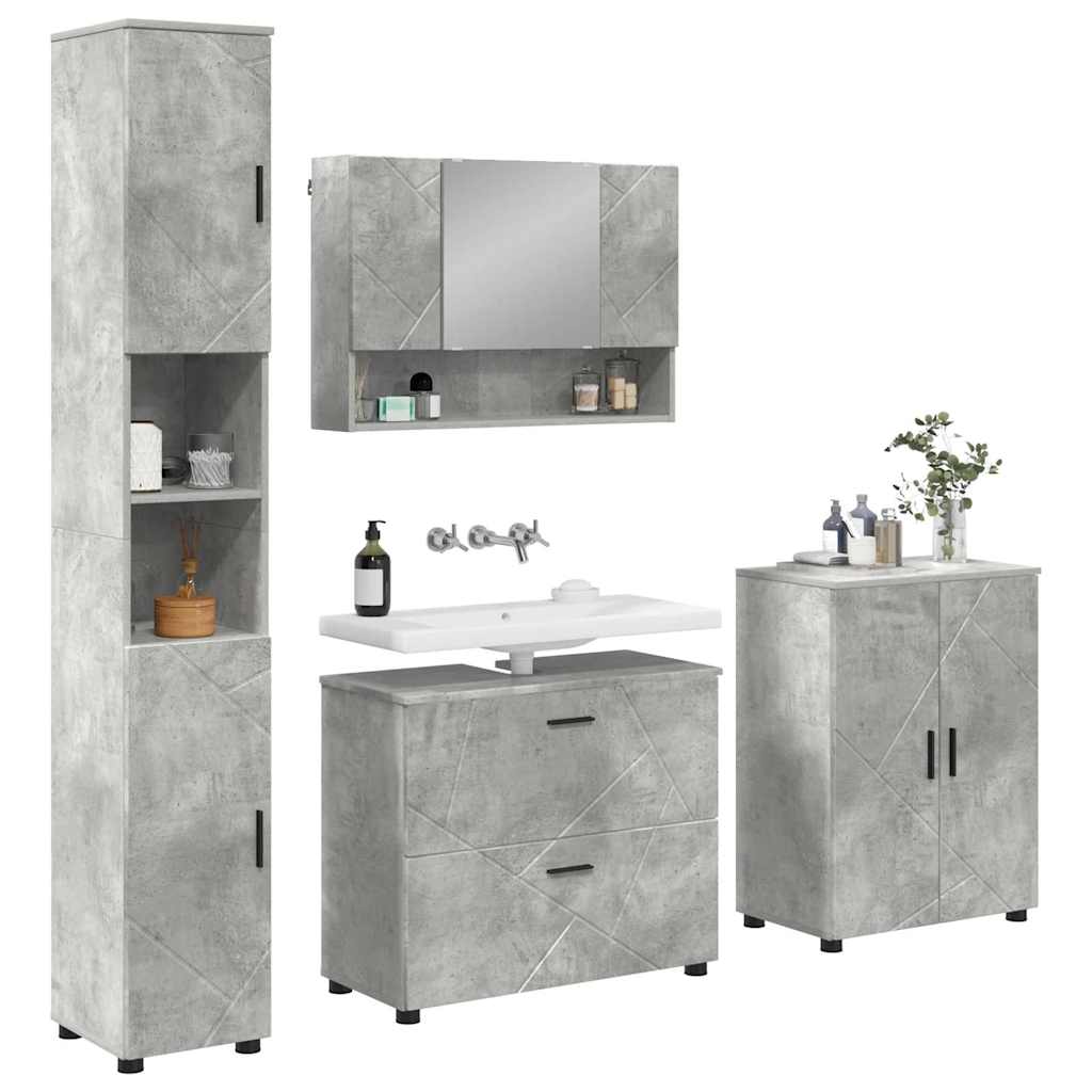 Badezimmermöbel-Set 4 pcs Beton Grau Sperrholz und Metall