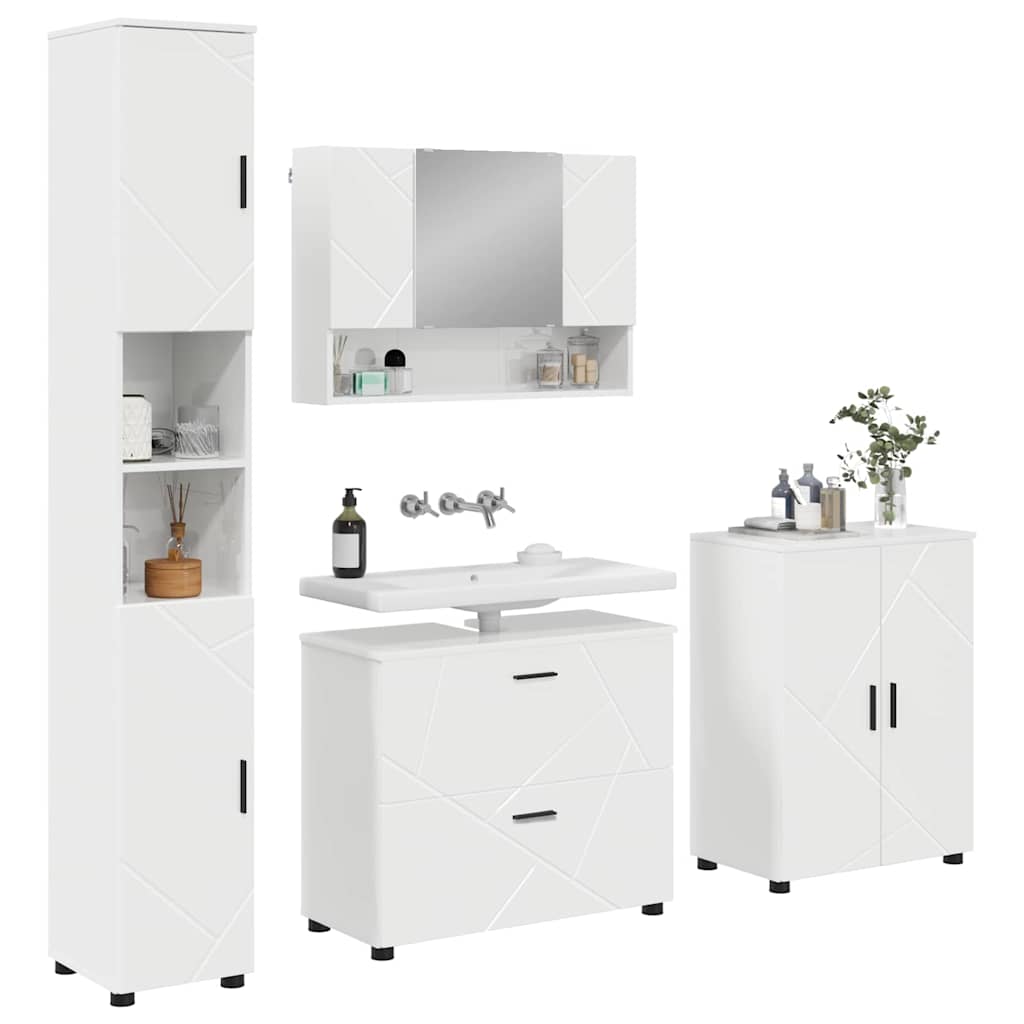 Badezimmermöbel-Set 4 pcs Hochglanz Weiß Sperrholz und Metall