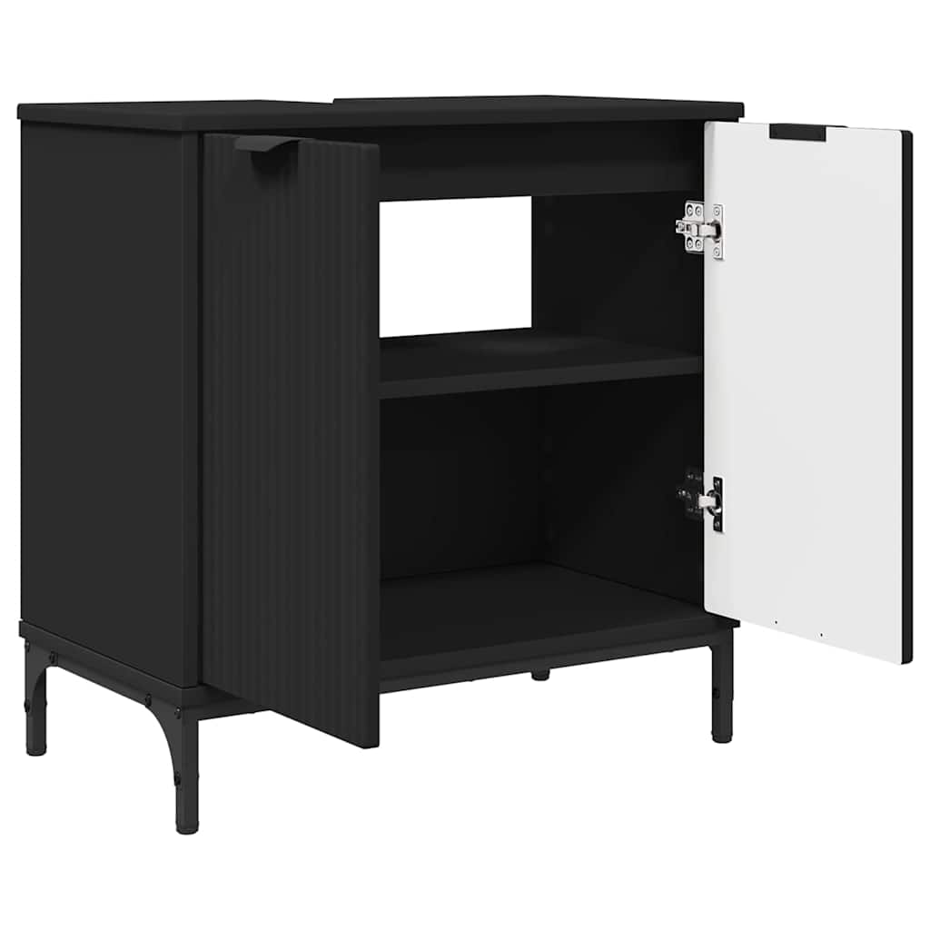 Badezimmermöbel-Set mit Tür 2 pcs Schwarz Sperrholz und Metall
