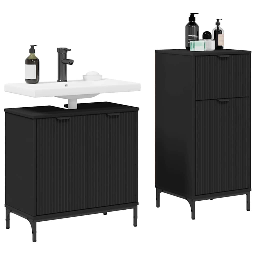 Badezimmermöbel-Set mit Tür 2 pcs Schwarz Sperrholz und Metall