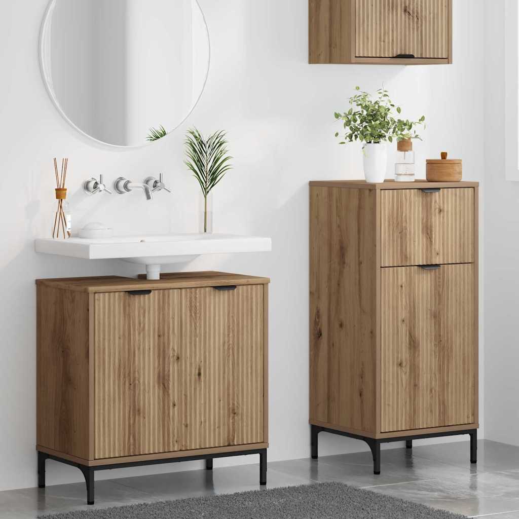 Badezimmermöbel-Set 2 pcs Artisan-Eiche Sperrholz und Metall