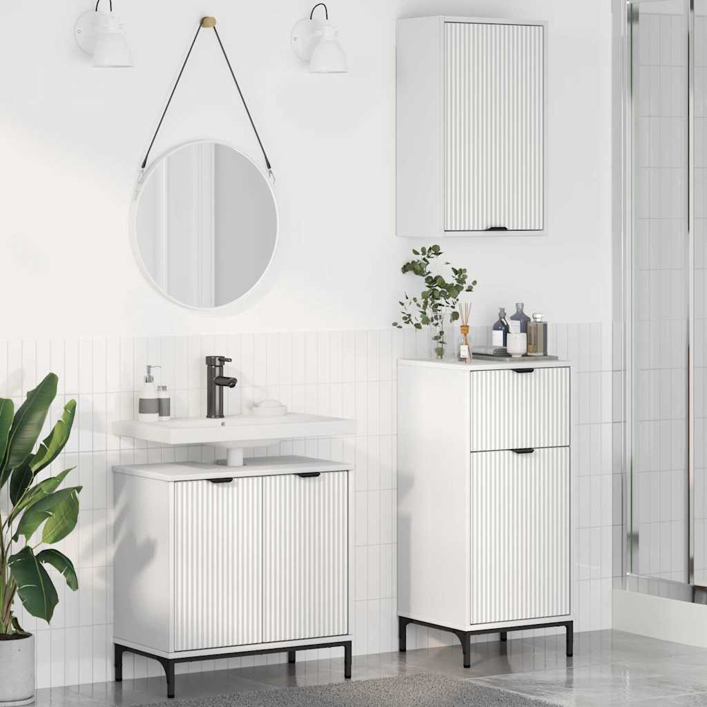 Badezimmermöbel-Set mit Regal 3 pcs Weiß Sperrholz und Metall