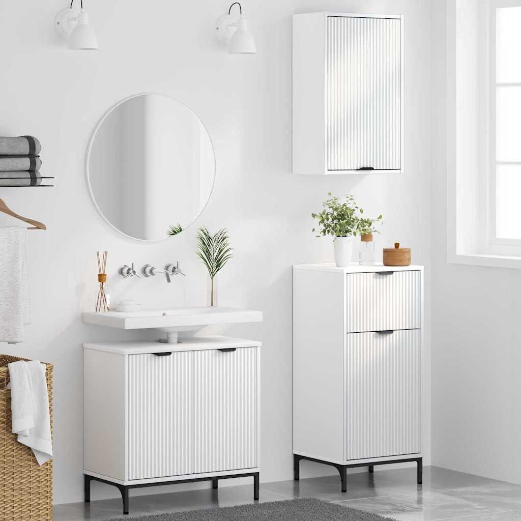 Badezimmermöbel-Set mit Regal 3 pcs Weiß Sperrholz und Metall