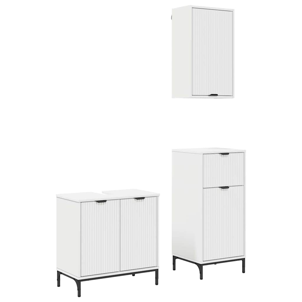 Badezimmermöbel-Set mit Regal 3 pcs Weiß Sperrholz und Metall