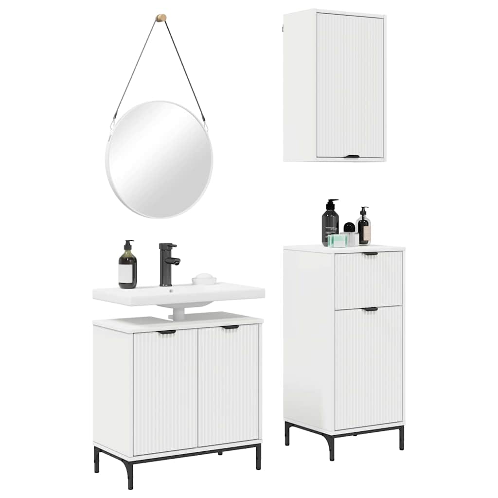 Badezimmermöbel-Set mit Regal 3 pcs Weiß Sperrholz und Metall