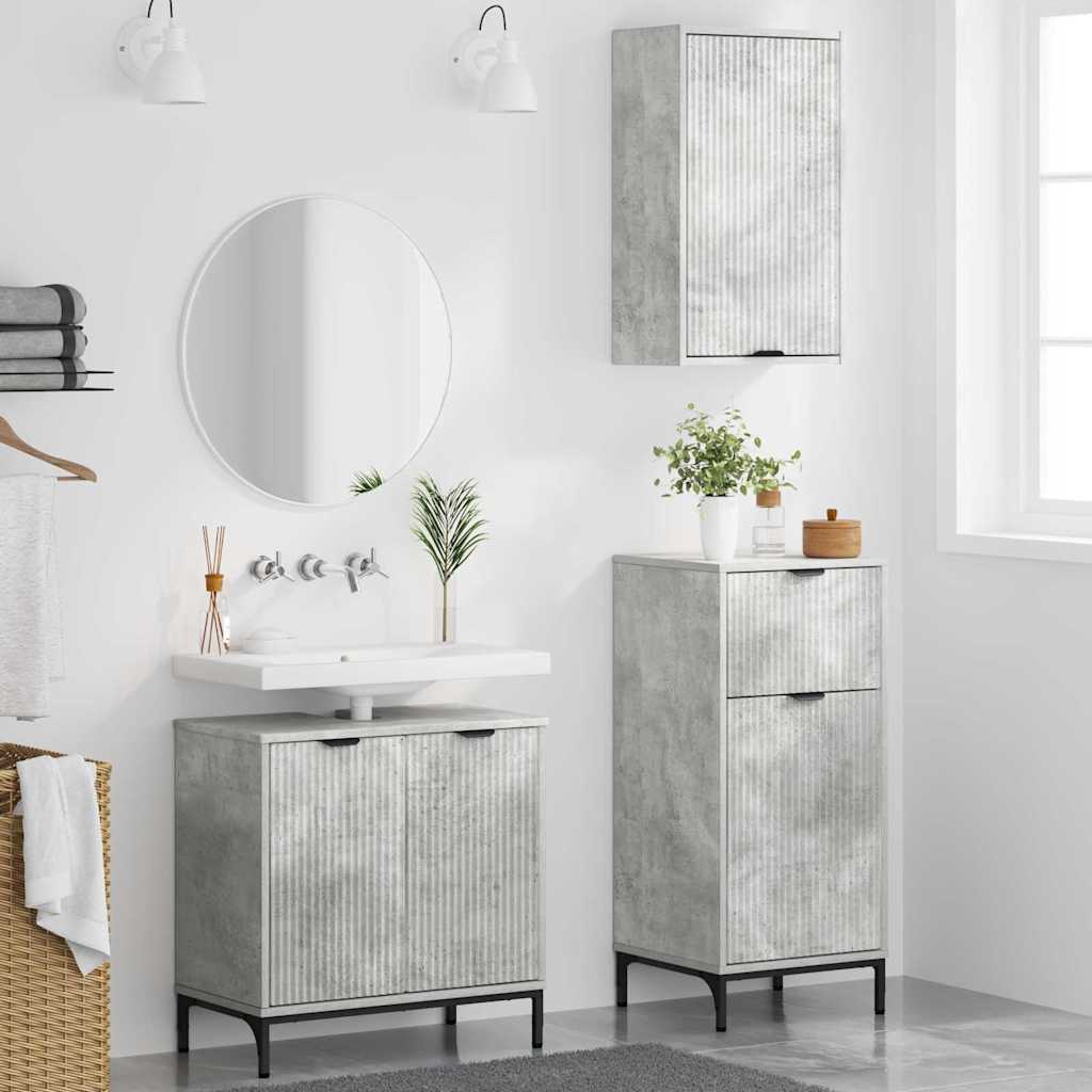 Badezimmermöbel Set mit Regal 3 pcs Betongrau Holzwerkstoff