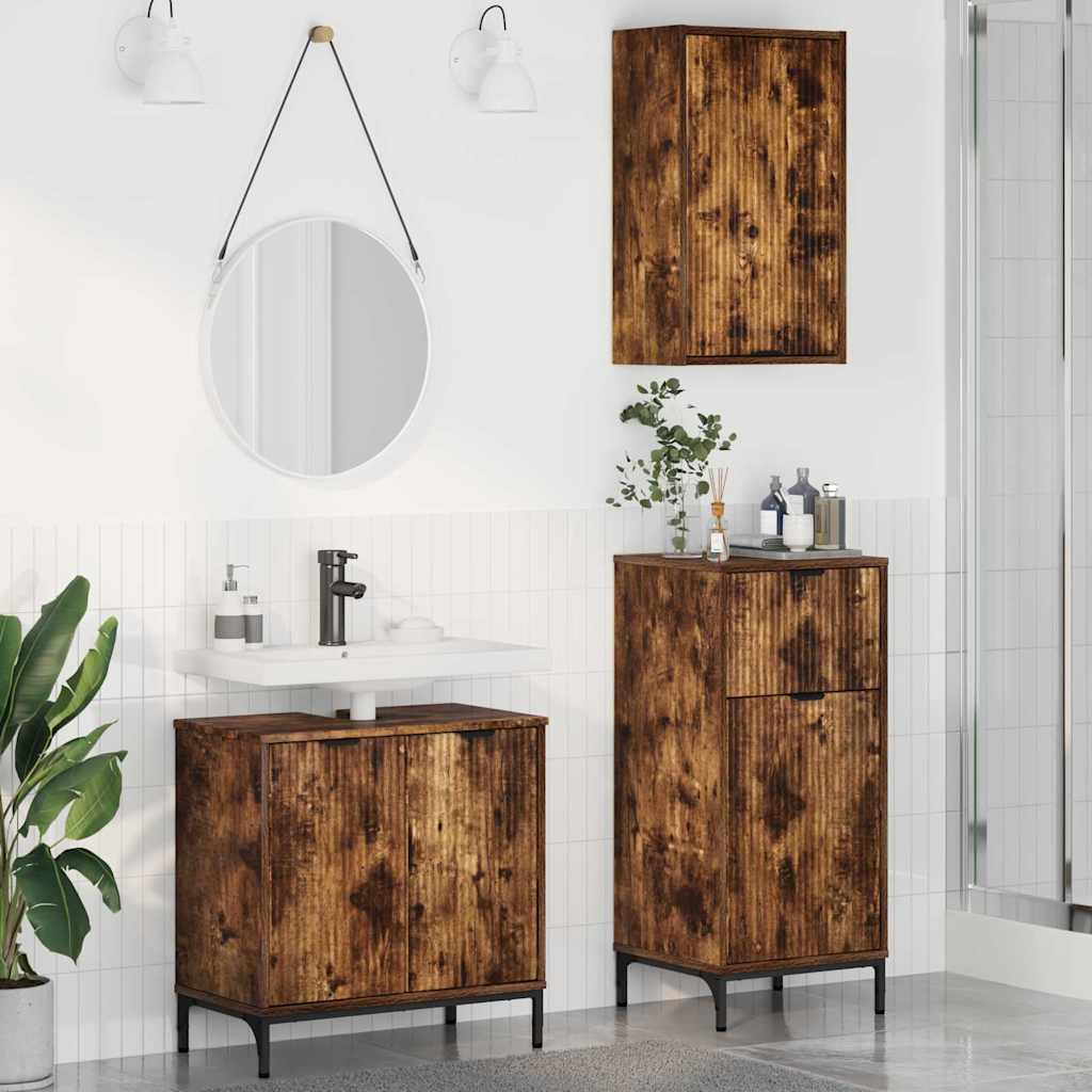 Badezimmermöbel-Set mit Schubladen 3 pcs Geräucherte Eiche